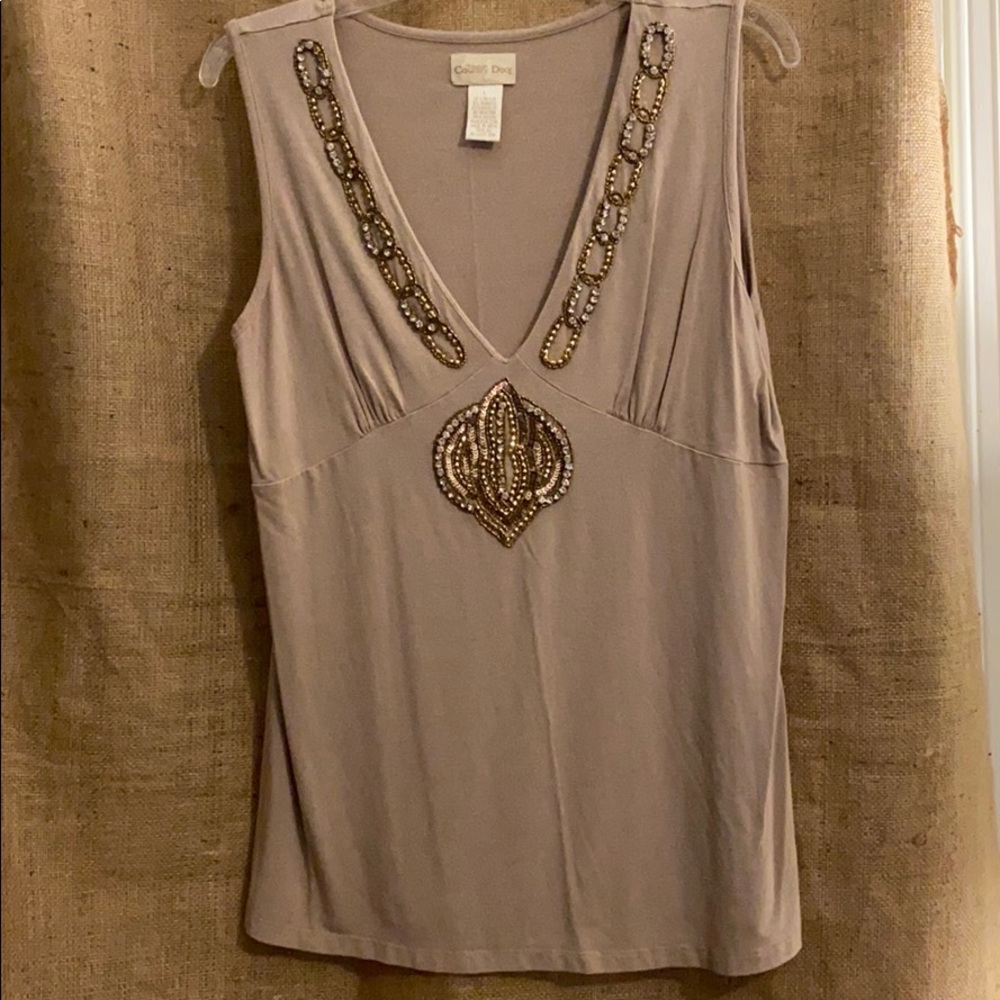 Through the Country Door ✨ tan sparkly beaded top✨